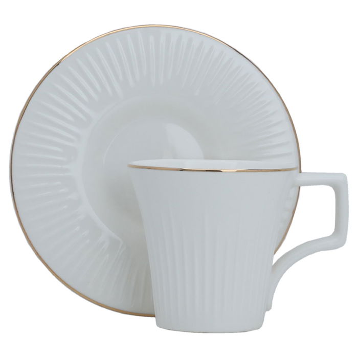 White coffee cups set with gold line with saucer 12 pieces image 1