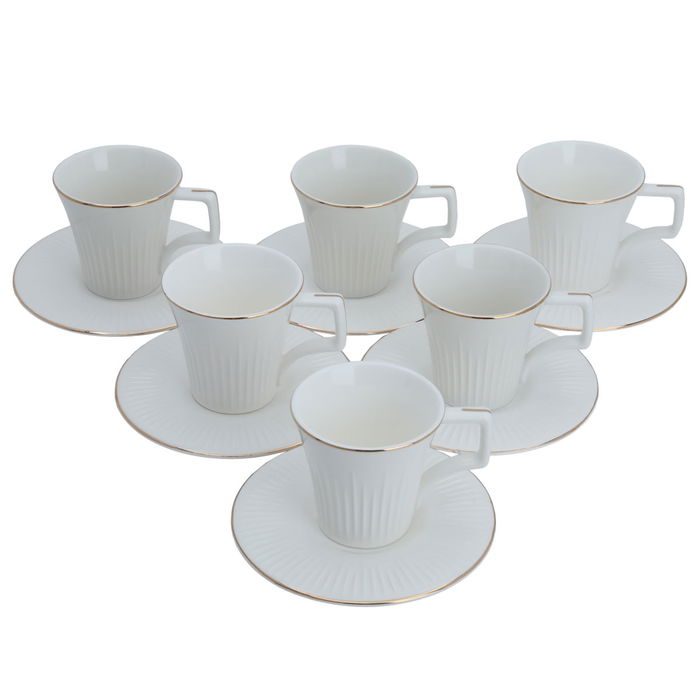 White coffee cups set with gold line with saucer 12 pieces image 2