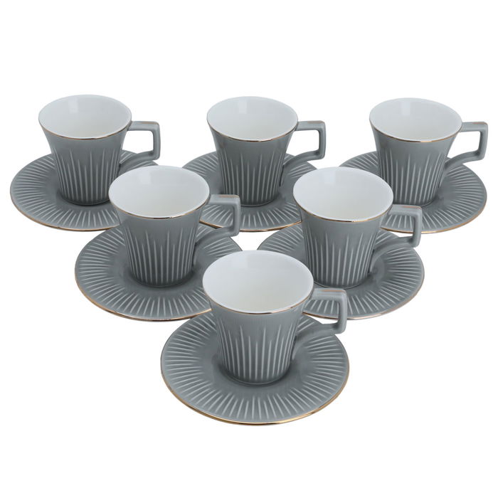 Grey coffee cups set with gold line with saucer 12 pieces image 2