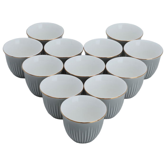 Grey Porcelain Arabic Coffee Cups Set with Gold Line 12 Pieces image 2