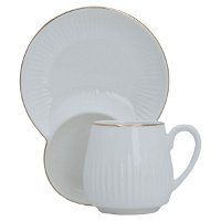 White coffee cups set with gold line with dessert plate 12 pieces product image