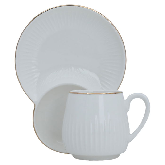 White coffee cups set with gold line with dessert plate 12 pieces image 1