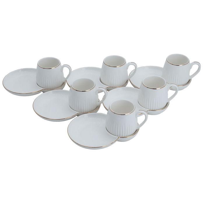 White coffee cups set with gold line with dessert plate 12 pieces image 2