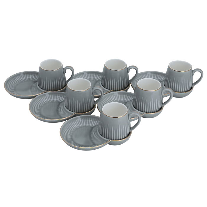 Grey coffee cups set with gold line with Hala plate 12 pieces image 2