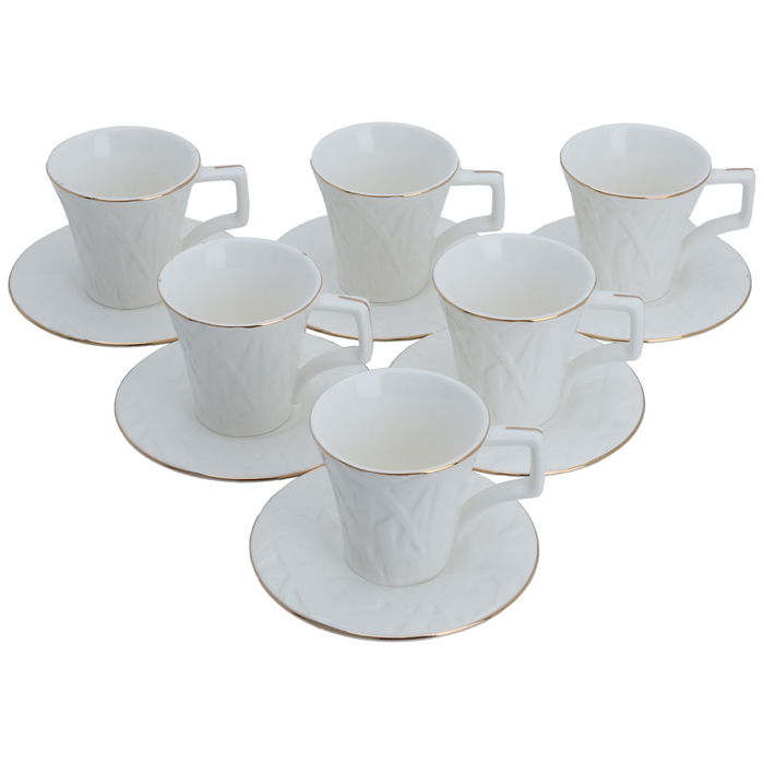 White coffee cups set patterned with gold line with saucer 12 pieces image 2