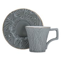 Light grey coffee cups set patterned with gold line with saucer 12 pieces product image