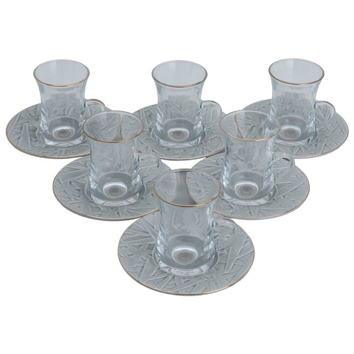 Glass Pials Set with Light Grey Porcelain Plate Embossed with Gold Calligraphy 12 Pieces image 2