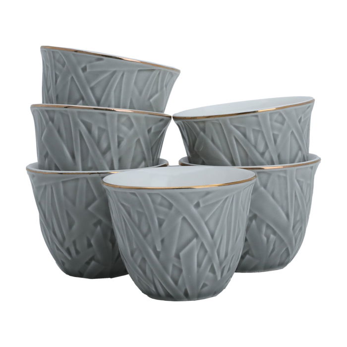 Light grey Arabic coffee cups set patterned with gold line 12 pieces image 1