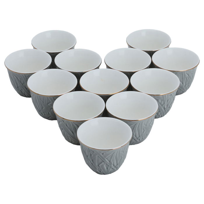 Light grey Arabic coffee cups set patterned with gold line 12 pieces image 2