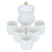 White tea serving set patterned with gold line with sugar and plate 8 pieces product image