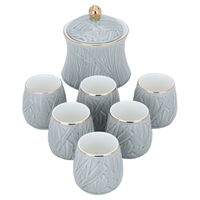 Gray tea serving set patterned with gold line with sugar and plate 8 pieces product image