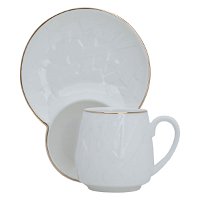 White coffee cups set patterned with gold line with dessert plate 12 pieces product image