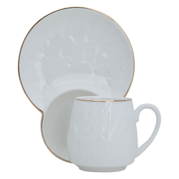 White coffee cups set patterned with gold line with dessert plate 12 pieces image 1