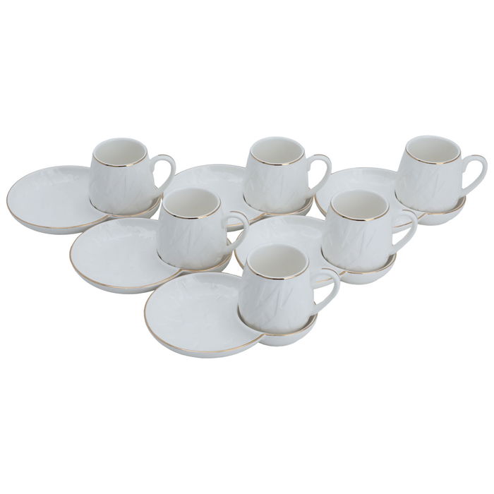 White coffee cups set patterned with gold line with dessert plate 12 pieces image 2