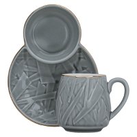 Light grey coffee cups set patterned with golden line with dessert plate 12 pieces product image