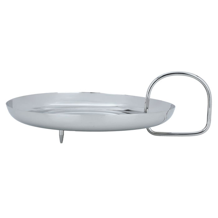 silver circular steel serving stand with hands and feet image 1