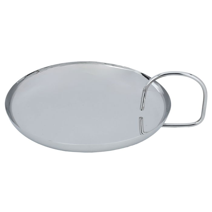 silver circular steel serving stand with hands and feet image 2