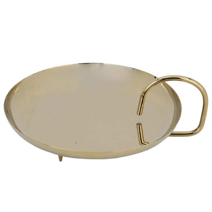 Golden circular steel serving stand with hands and feet image 2