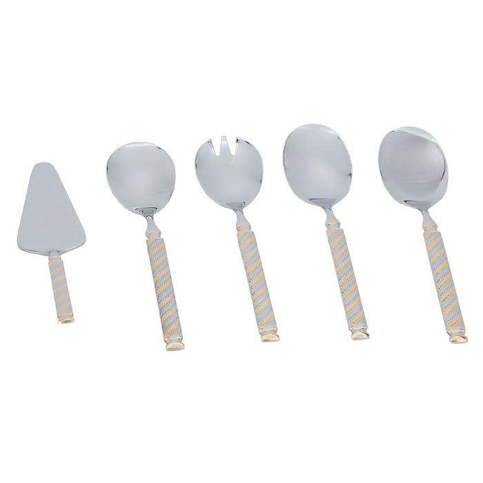 A set of golden steel spoons with a brown wood pattern, 72 pieces image 5