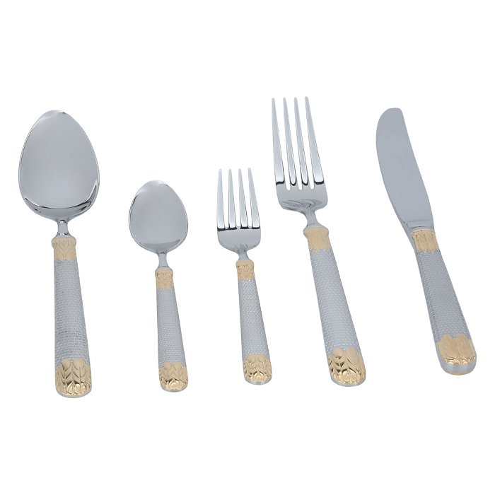 A set of golden steel spoons with a brown wood pattern 72 pieces image 6