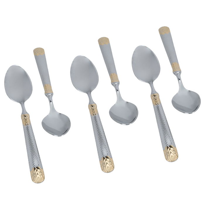 Silver tea spoons set with golden patterned 6 pieces image 2