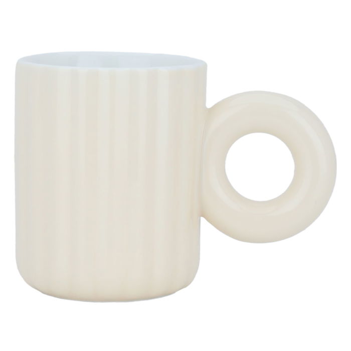 Beige porcelain mug with round handle image 1