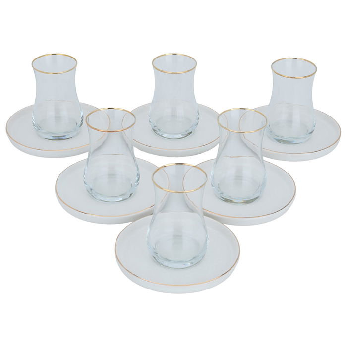 A set of white glass tea cups with a gold font font, 12 pieces image 2