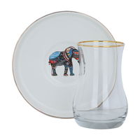 A set of glass tea cans with a white elephant-patterned saucer, 12 pieces product image