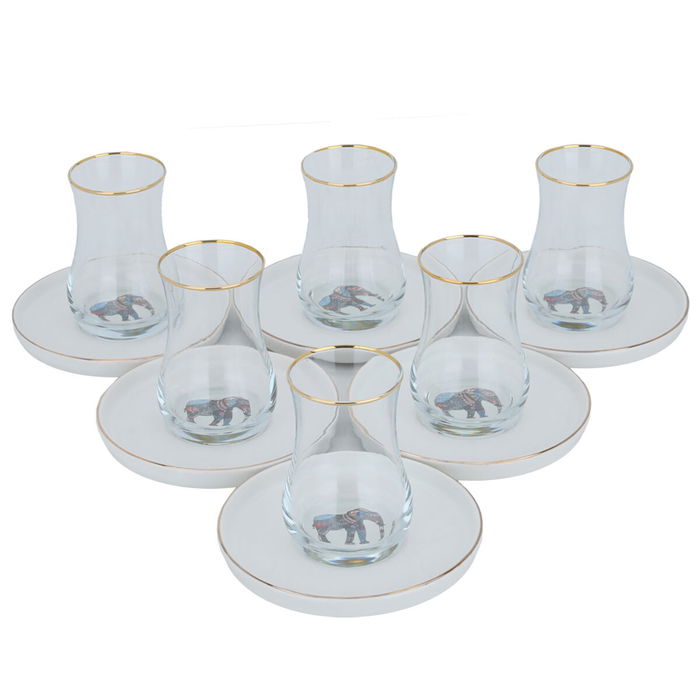 A set of glass tea cans with a white elephant-patterned saucer, 12 pieces image 2