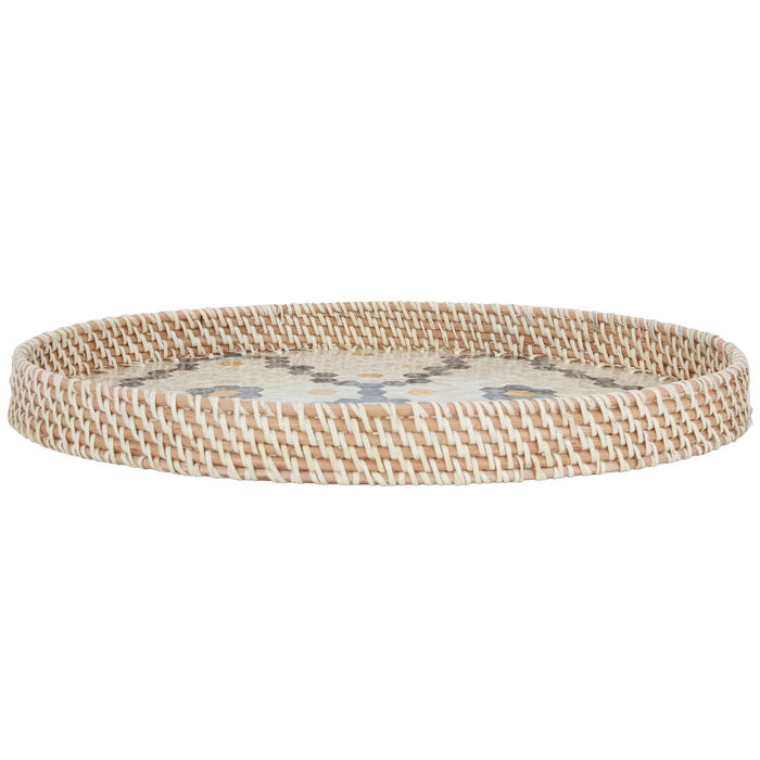 Raffle Wicker Oval Beige Blue Hexagon Pattern Medium image 1