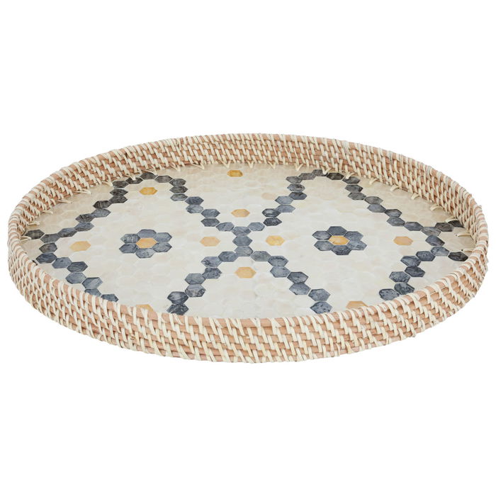 Raffle Wicker Oval Beige Blue Hexagon Pattern Medium image 2