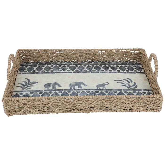 Tofferia Rectangular wicker beige elephant pattern medium image 1