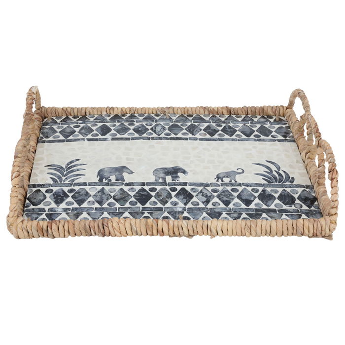 Tofferia Rectangular Wicker Beige Elephant Pattern Hand image 2