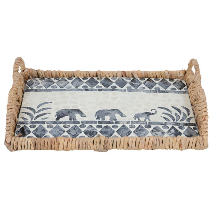 Raffia rectangular wicker beige elephant pattern with small hand image 2