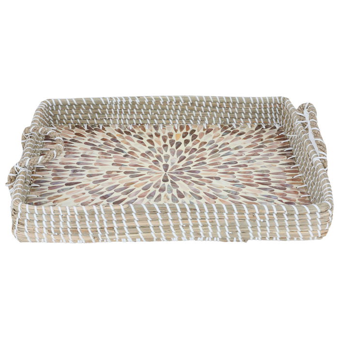 Tofferia Rectangular wicker beige seashell pattern brown with medium hand image 1