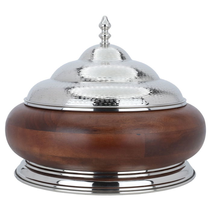 Food container round steel with lid with wooden base ( 26 × 32 × 32 ) image 1