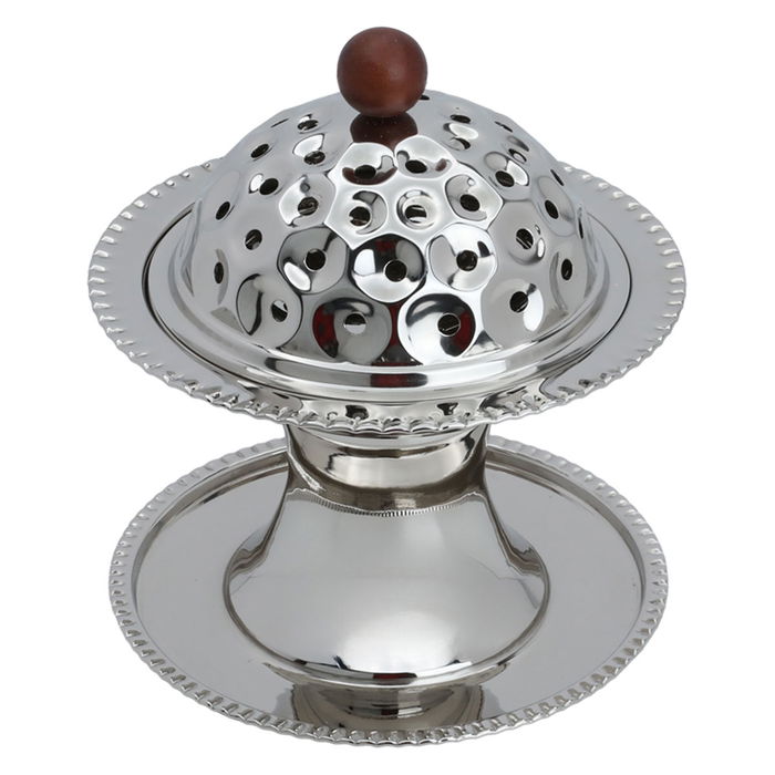 Silver steel incense burner with a circular base image 1