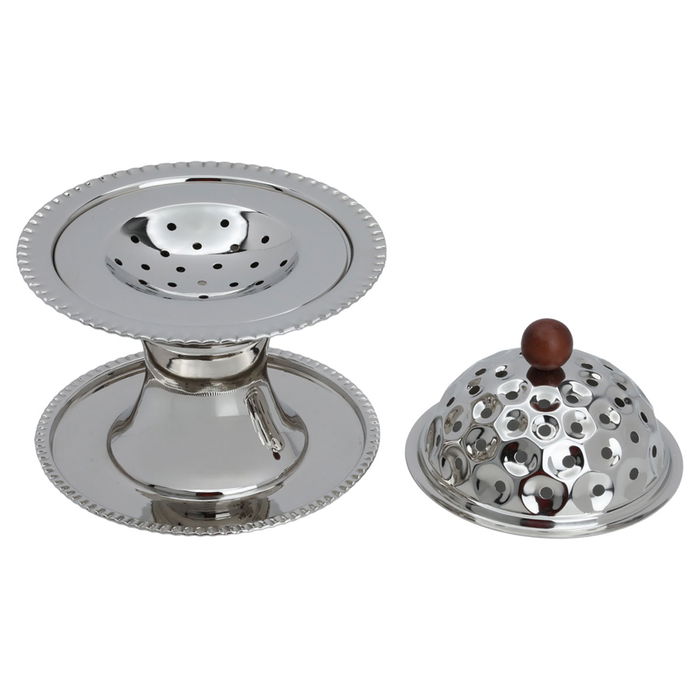 Silver steel incense burner with a circular base image 2