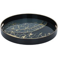 صينية تقديم اكريليك أسود دائري ذهبي product image