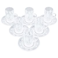 طقم بيالات زجاج منقوش أبيض مع الصحن 12 قطعة product image