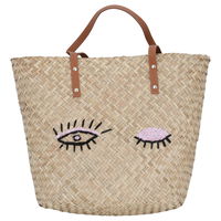 Beige wicker bag with brown eye shape product image