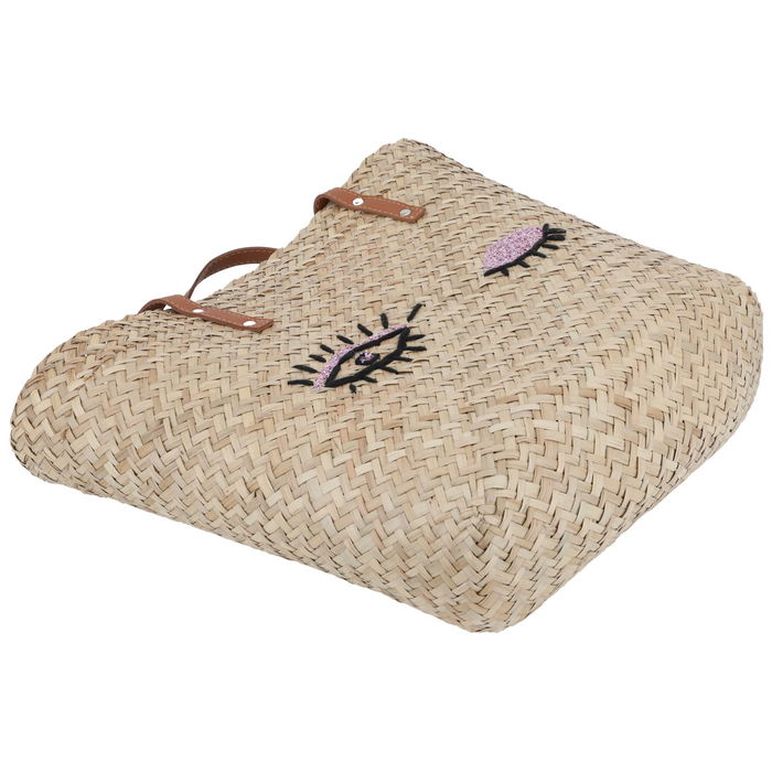 Beige wicker bag with brown eye shape image 2