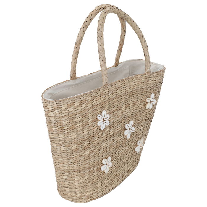 Beige wicker bag with a hand flower shape image 2