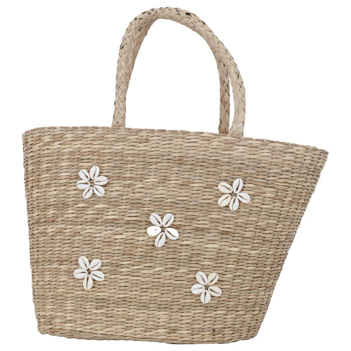 Beige wicker bag with a hand flower shape image 1