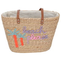 Beige wicker bag with brown hand product image