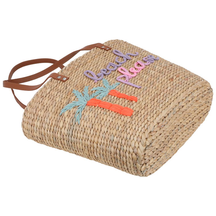 Beige wicker bag with brown hand image 2