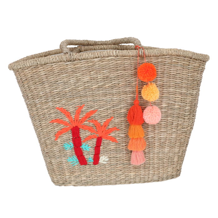 Beige wicker bag in the shape of a palm tree with a hand image 1