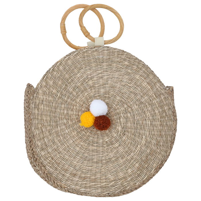 Beige wicker bag round shape with a hand image 1