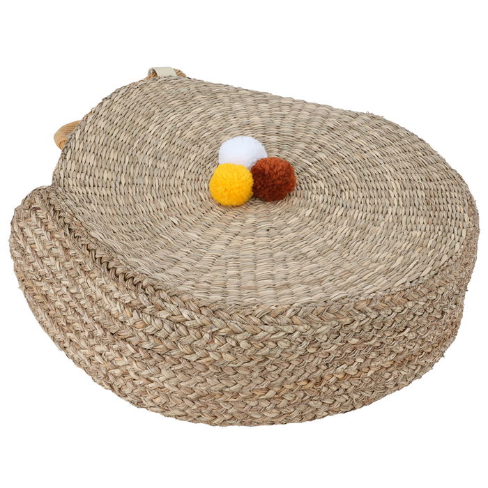 Beige wicker bag round shape with a hand image 2