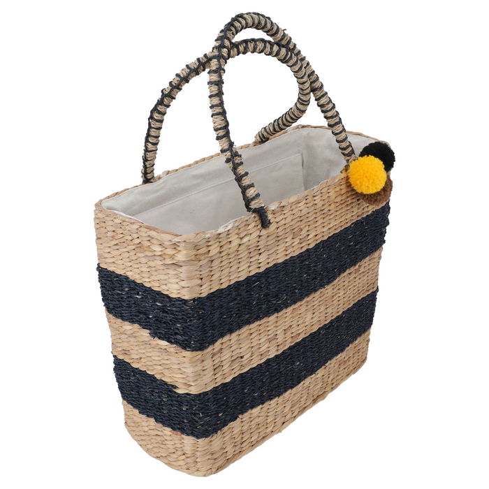 Beige wicker bag 2 lines Black by hand image 2